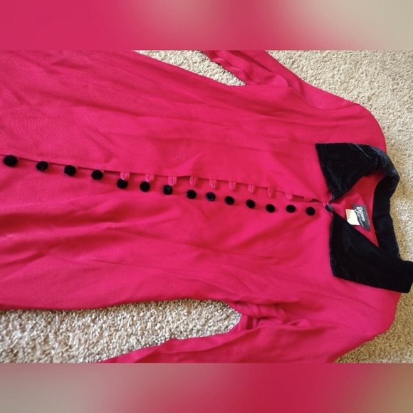 Dawn Joy Vintage Ruby Red Button Down Dress Velvet Accents - Picture 6 of 14